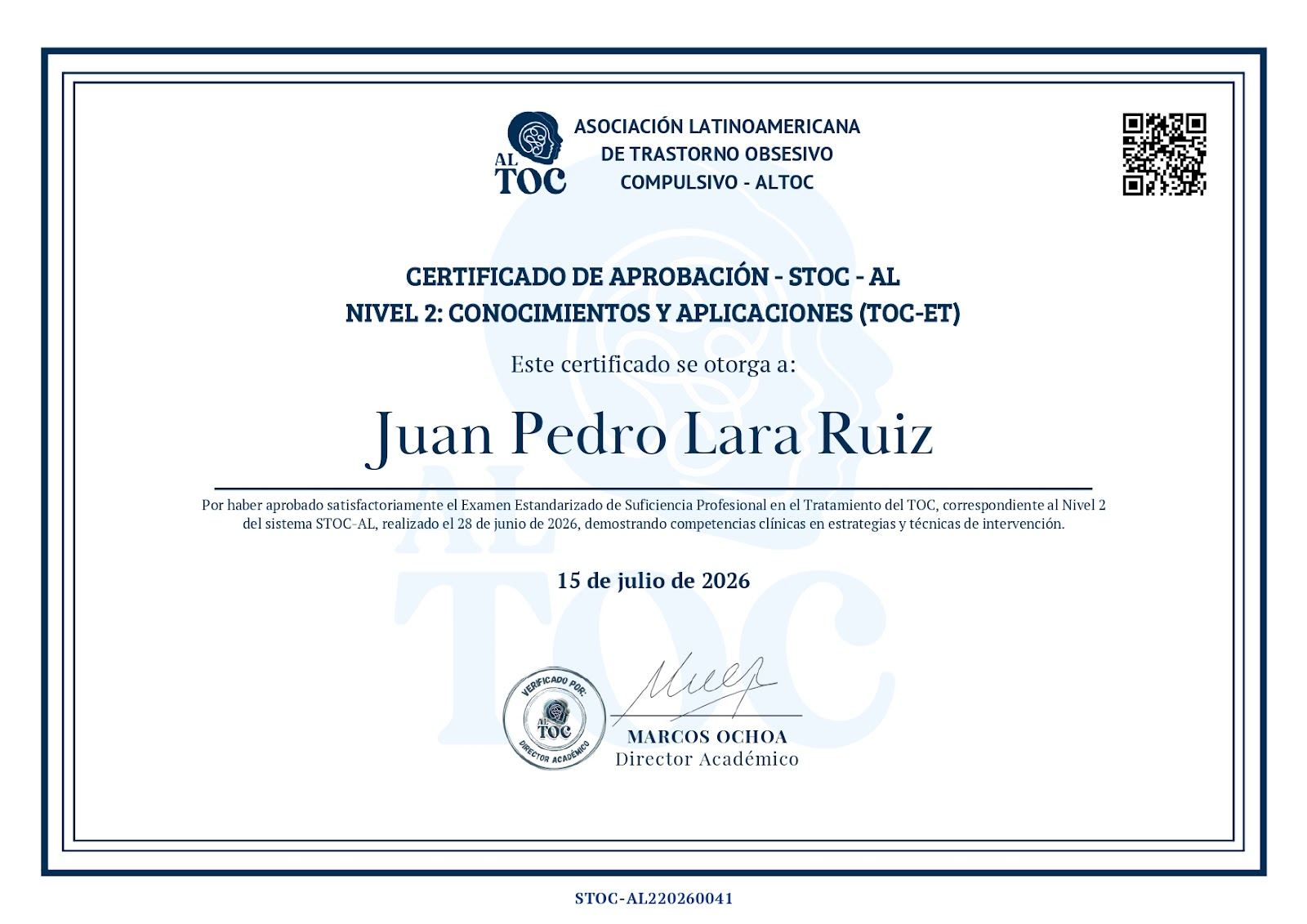 Certificado en Trastorno Obsesivo Compulsivo
