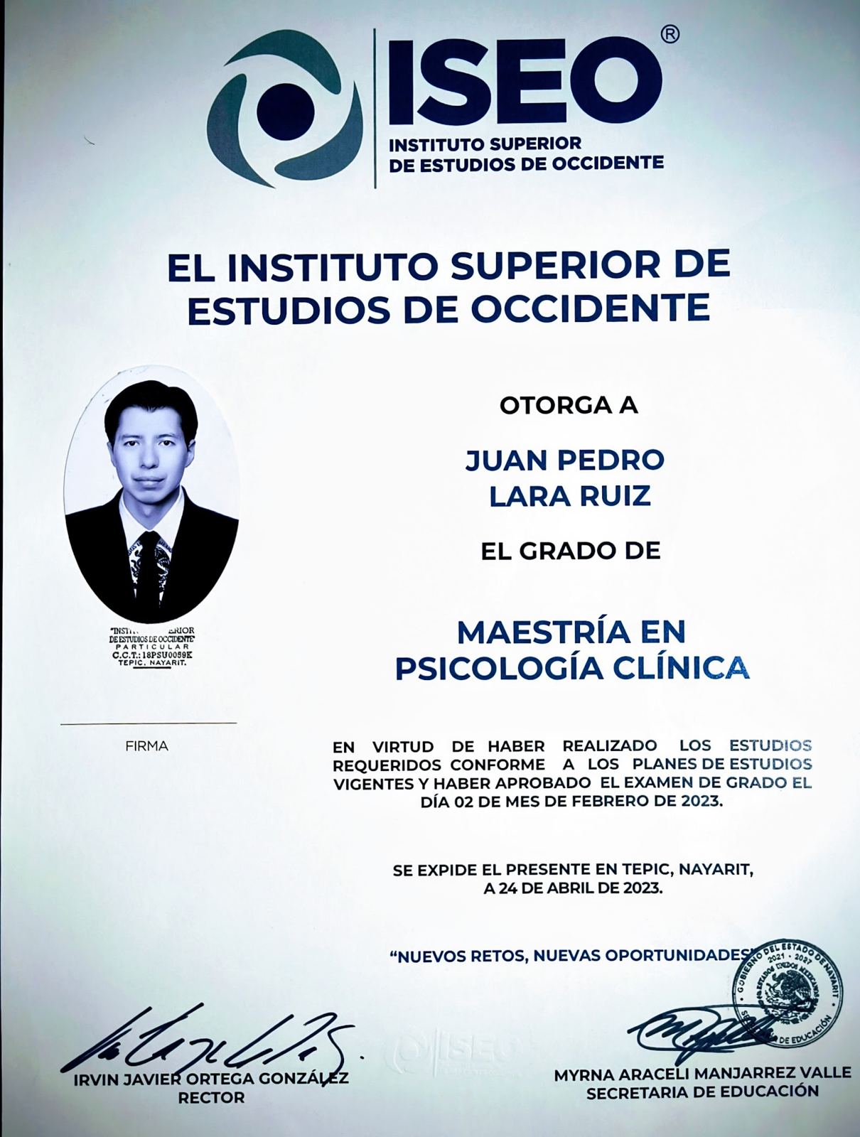 Título de Maestría en Psicología Clínica